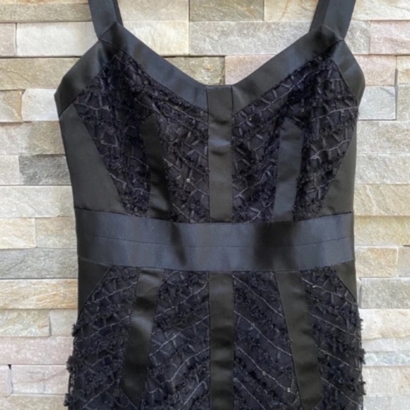 Milly Black Tweed Sheath Dress with Satin and Cage Detail, Women's Size 2 - Picture 2 of 4